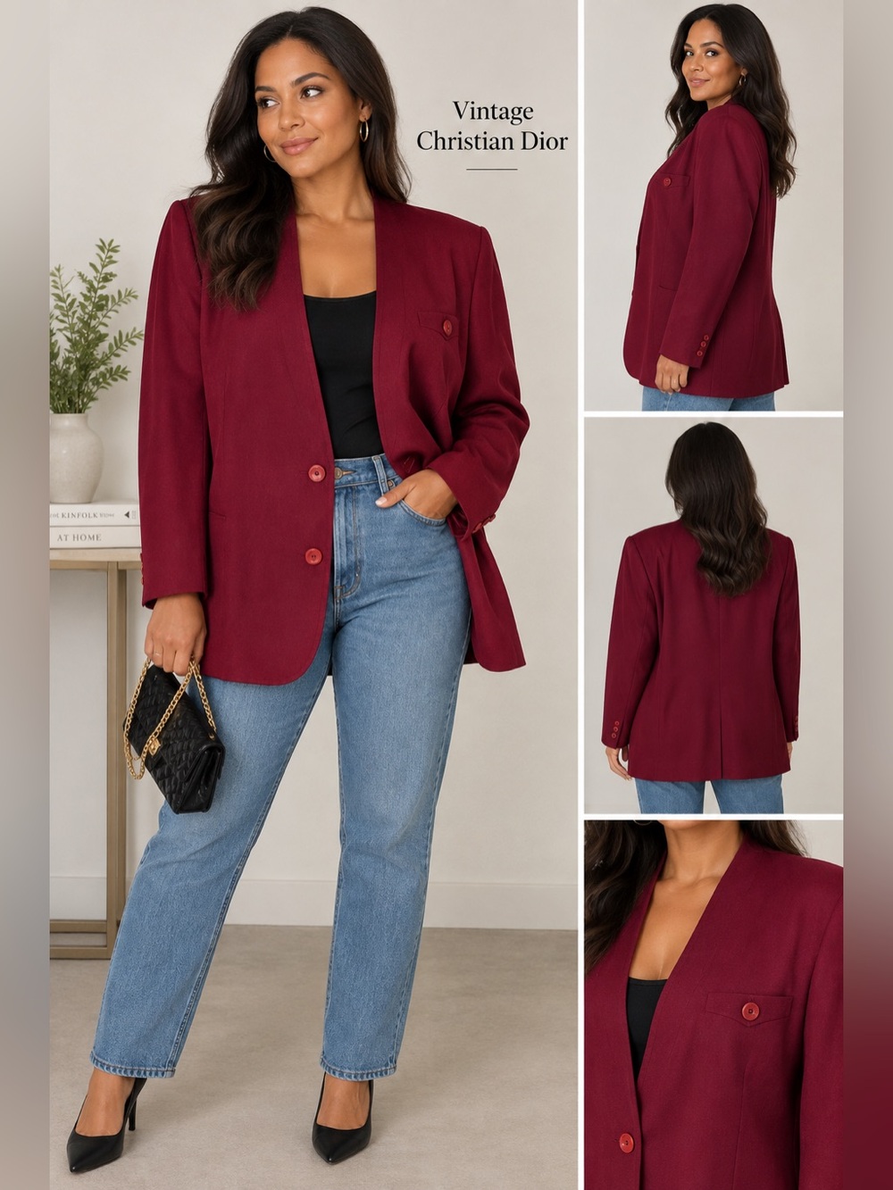 Vintage Christian Dior Separates red 100% Wool oversized Blazer Jacket size 8